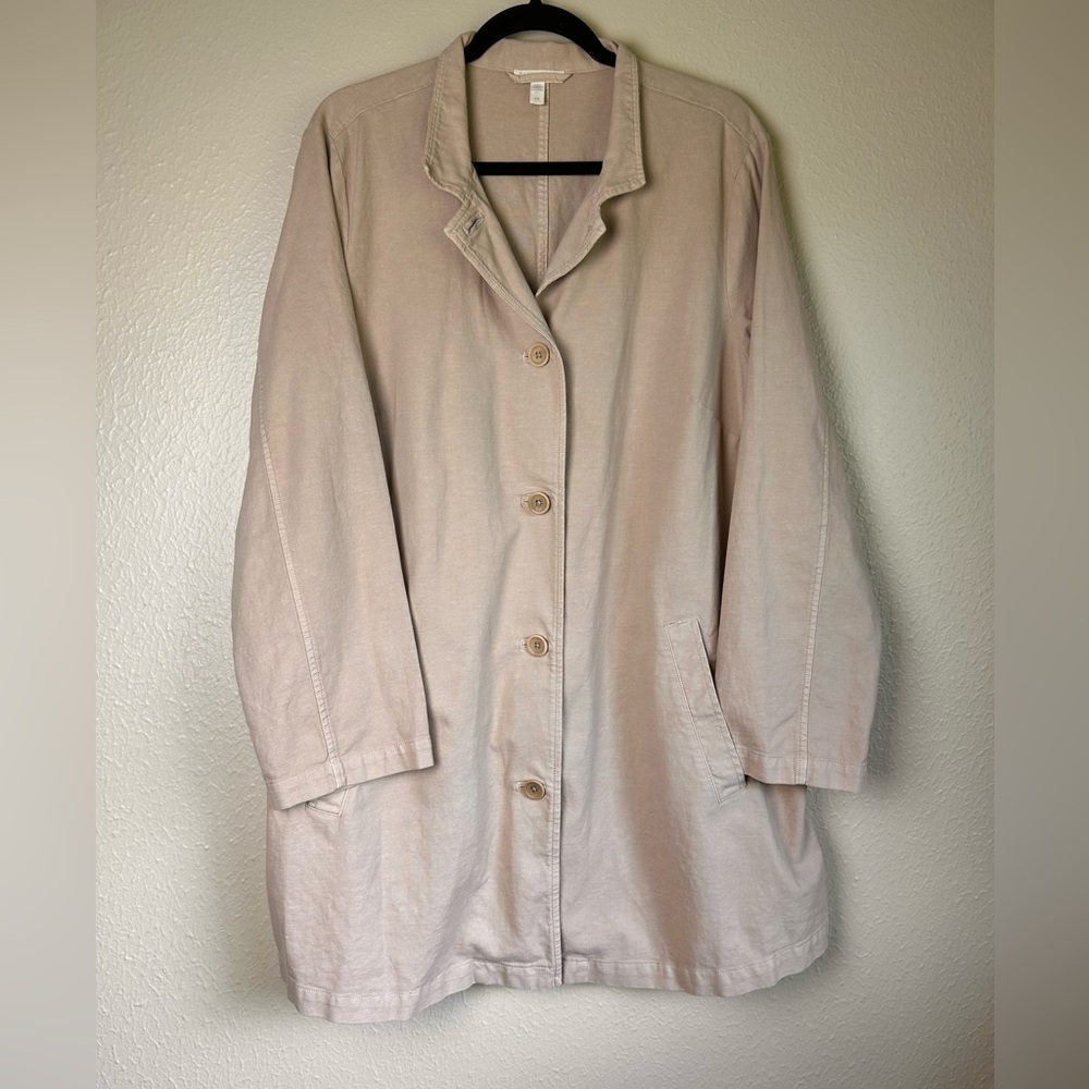 Eileen Fisher Khaki Organic Cotton Hemp Stretch Stand Jacket - Picture 2 of 7